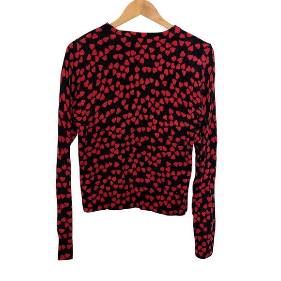 Equipment Red/Black Heart Print Cashmere Pullover Sweater Women's Size L - Picture 2 of 7